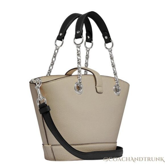 COACH Leather Lane Bucket Bag Bone with Black Trim and Silver Accents NWT - Picture 4 of 7